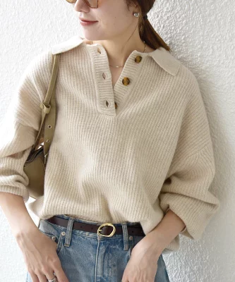 SHIPS any AQUA カシミヤ ミックス ポロ ニット