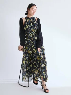 FRAY I.D ホルターネックシアープリントワンピース