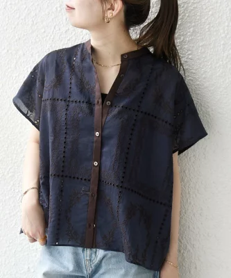 SHIPS any エンブロイダリー レース シアー フレンチスリーブ シャツ